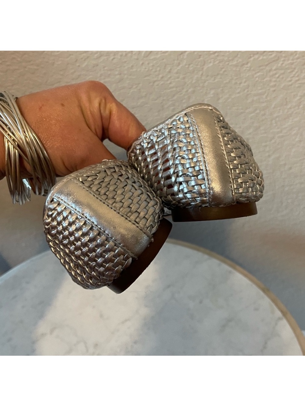 J. CREW Quinn Woven Leather Mary Jane’s‎ in Metallic Silver Size 6 1/2 - Picture 6 of 8